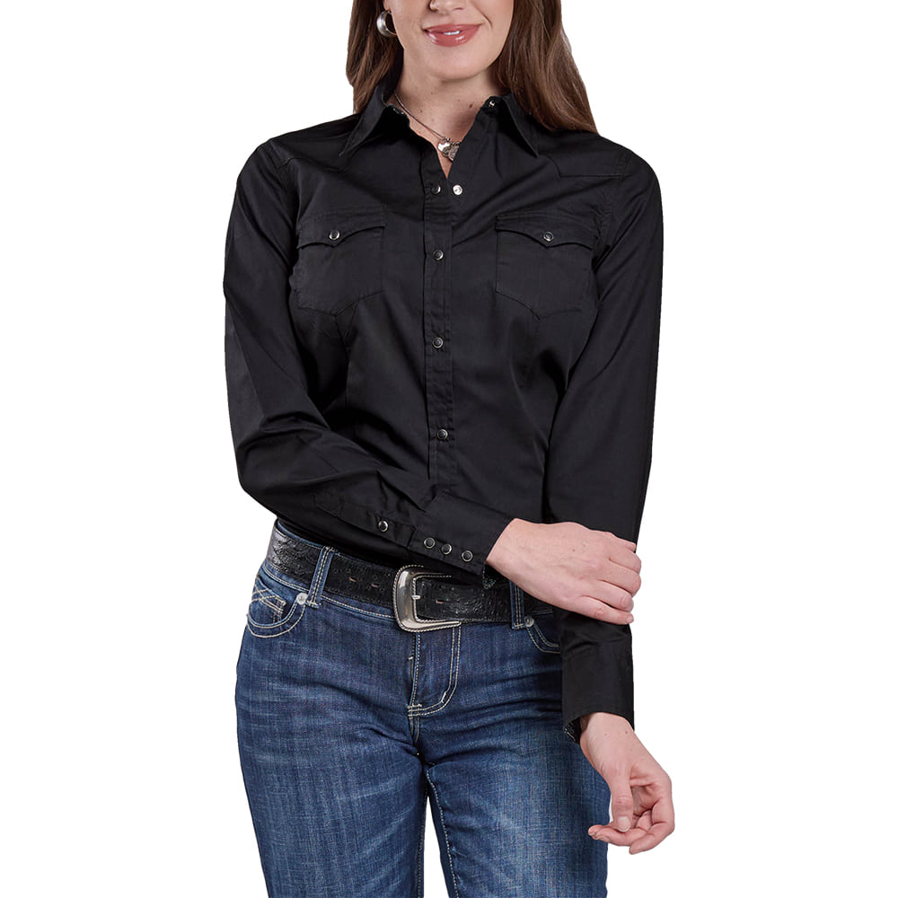 Roper Apparel Roper Women's Long Sleeve Snap Solid Shirt In Black