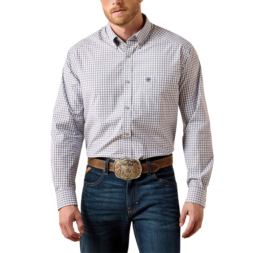 Ariat Apparel MENS LONG SLEEVE BUTTON DOWN PRO SERIES BLAIRE SHIRT IN SLEET GREY PLAID