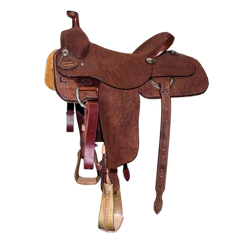 South Texas Tack Team Roping Full Rough Out Chocolate Heavy Oil Saddle