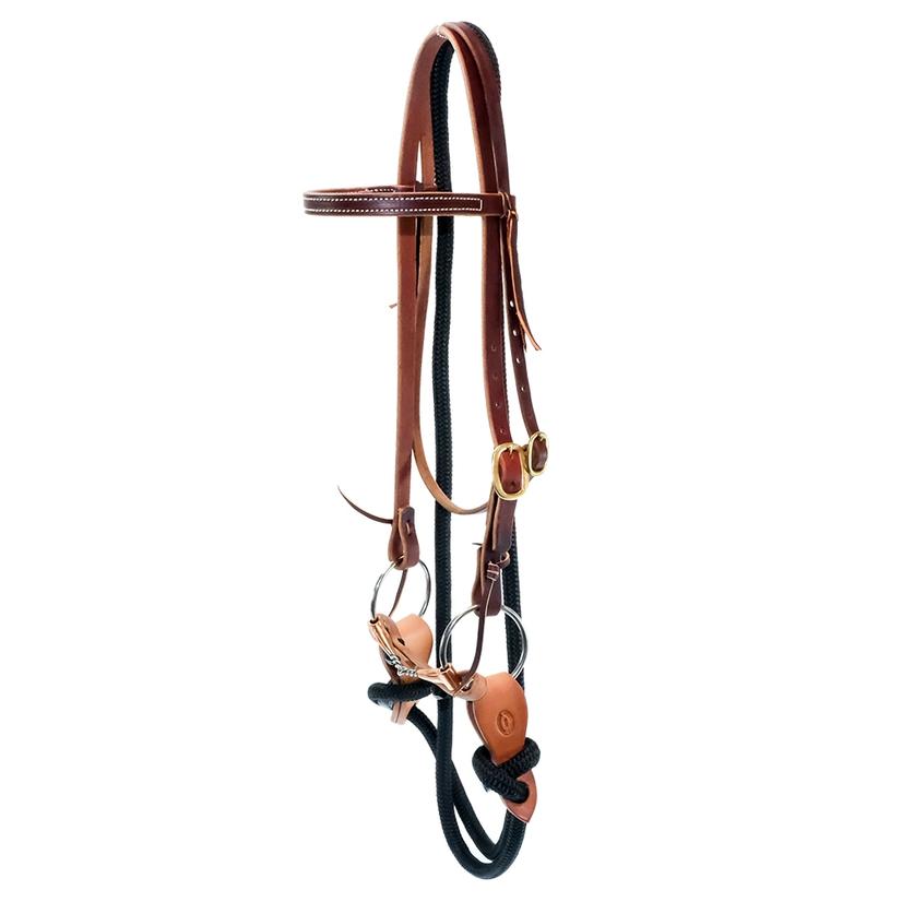 South Texas Tack Yacht Rope Training Bridle with Copper Mouth Partial Twisted Ring Snaffle