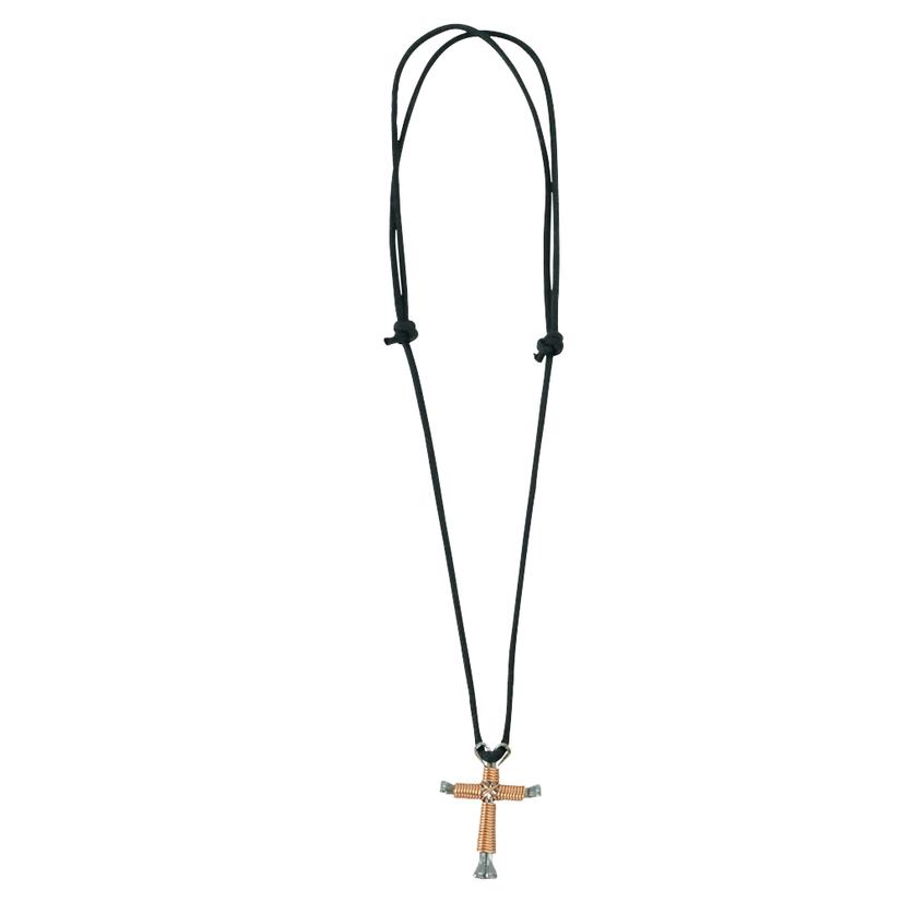 Copper Wire Wrapped Nail Cross Necklace - Main Image
