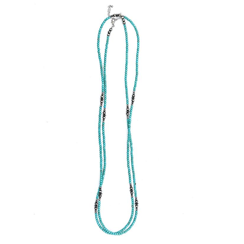 Turquoise and Faux Navajo Pearl Long Necklace