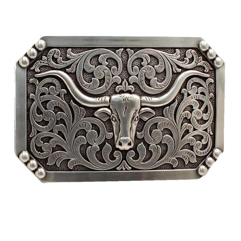 Nocona Belts Silver Rhinestone Embellished Longhorn Buckle