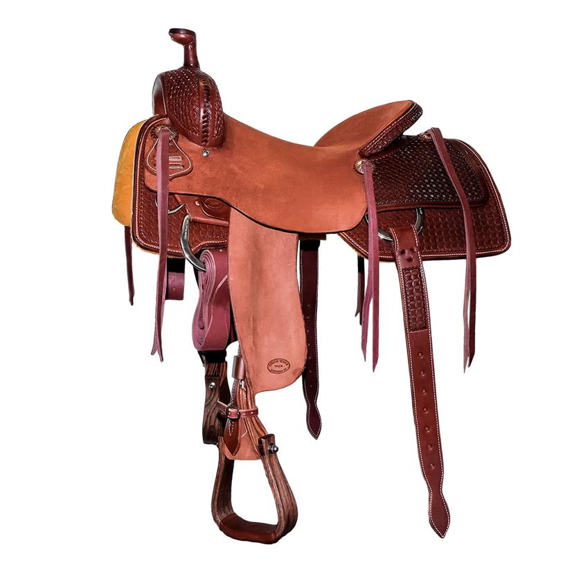 South Texas Tack Half Checkered Box Stamp 1-Tone Rough Out Ranch Cutting Saddle