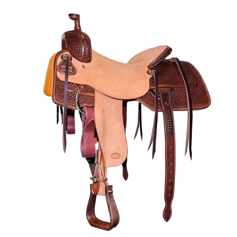 South Texas Tack Saddles South Texas Tack Half Rough Out Half Waffle Stamp Ranch Cutting Saddle