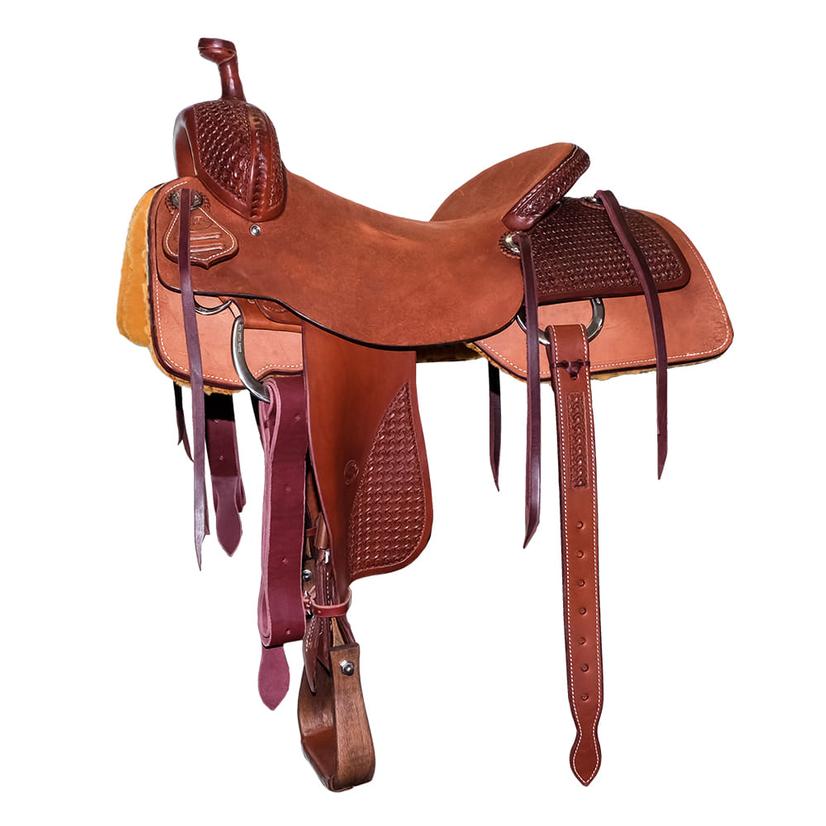 South Texas Tack Half Rough Out Half Windmill Tool 1-Tone Ranch Cutting Saddle