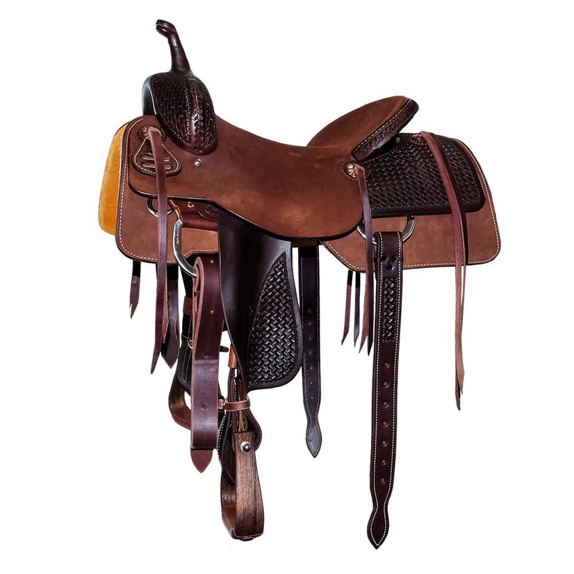 South Texas Tack Half Small Weave Tool Quarter Slick Out Quarter Rough Out in Walnut with Fender Tool Cutting Saddle - 8" Swell