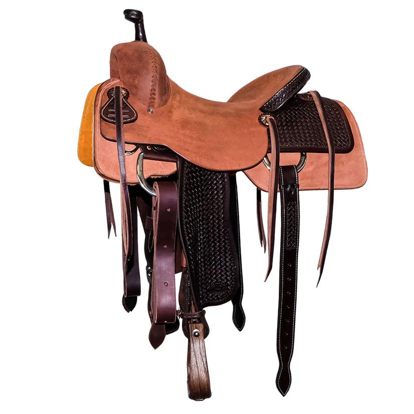 South Texas Tack Mahogany Half Rough Out Half Small Weave Tool Ranch Cutting Saddle