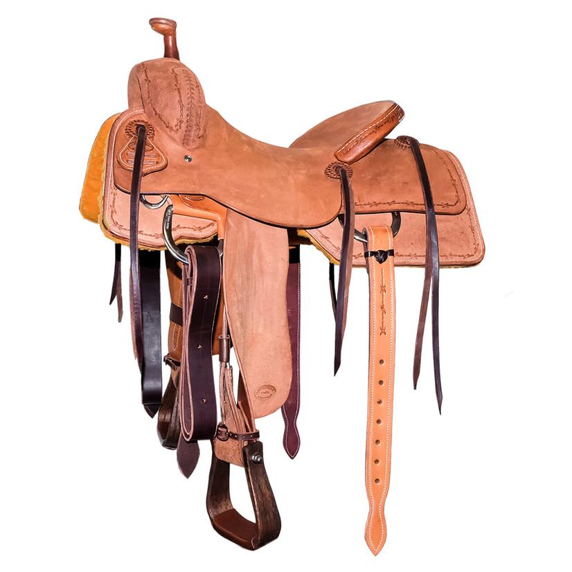 South Texas Tack Natural Full Rough Out Half Barb Wire Border Ranch Cutting Saddle