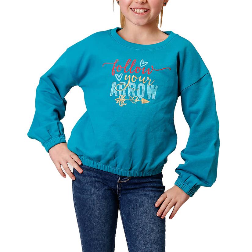 Roper Blue Girl's Micro French Terry Sweatshirt