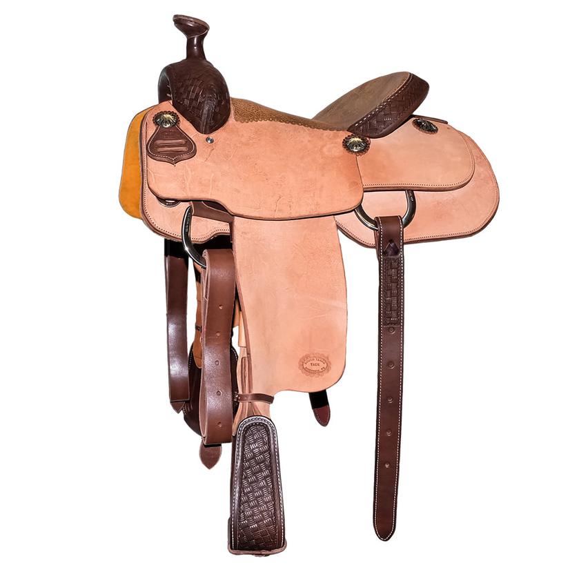 South Texas Tack Saddles 14.5 / Natural/Chocolate South Texas Tack Quarter Chocolate Big Weave Tool Three-Quarter Natural Rough Out Team Roping Saddle