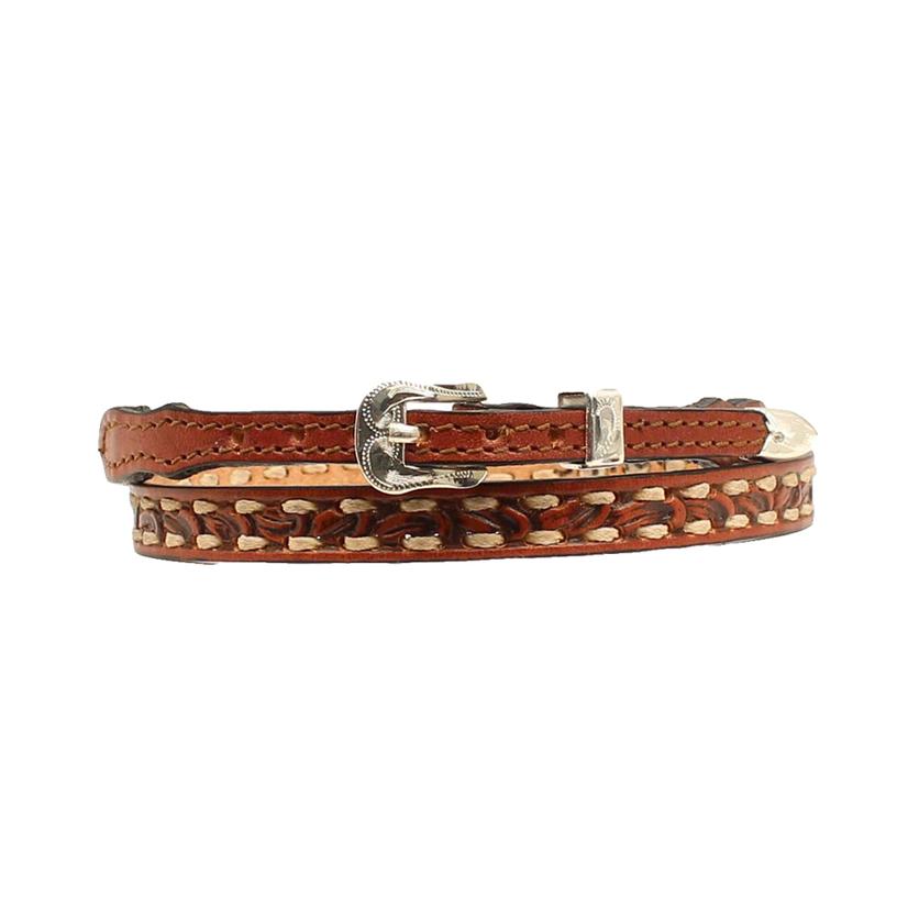 Tan 3/8" Buckstitch and Tooled Hat Band