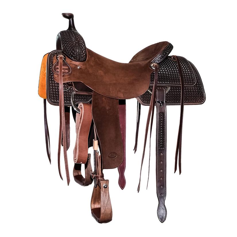 South Texas Tack Half Chocolate Rough Out Half Windmill Tool Ranch Cutting Saddle