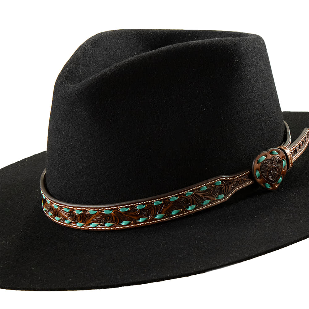 3D Belt Hats 3D Brown 3/4"-1/2" Scroll Embossed Heart Buck Lace Hatband