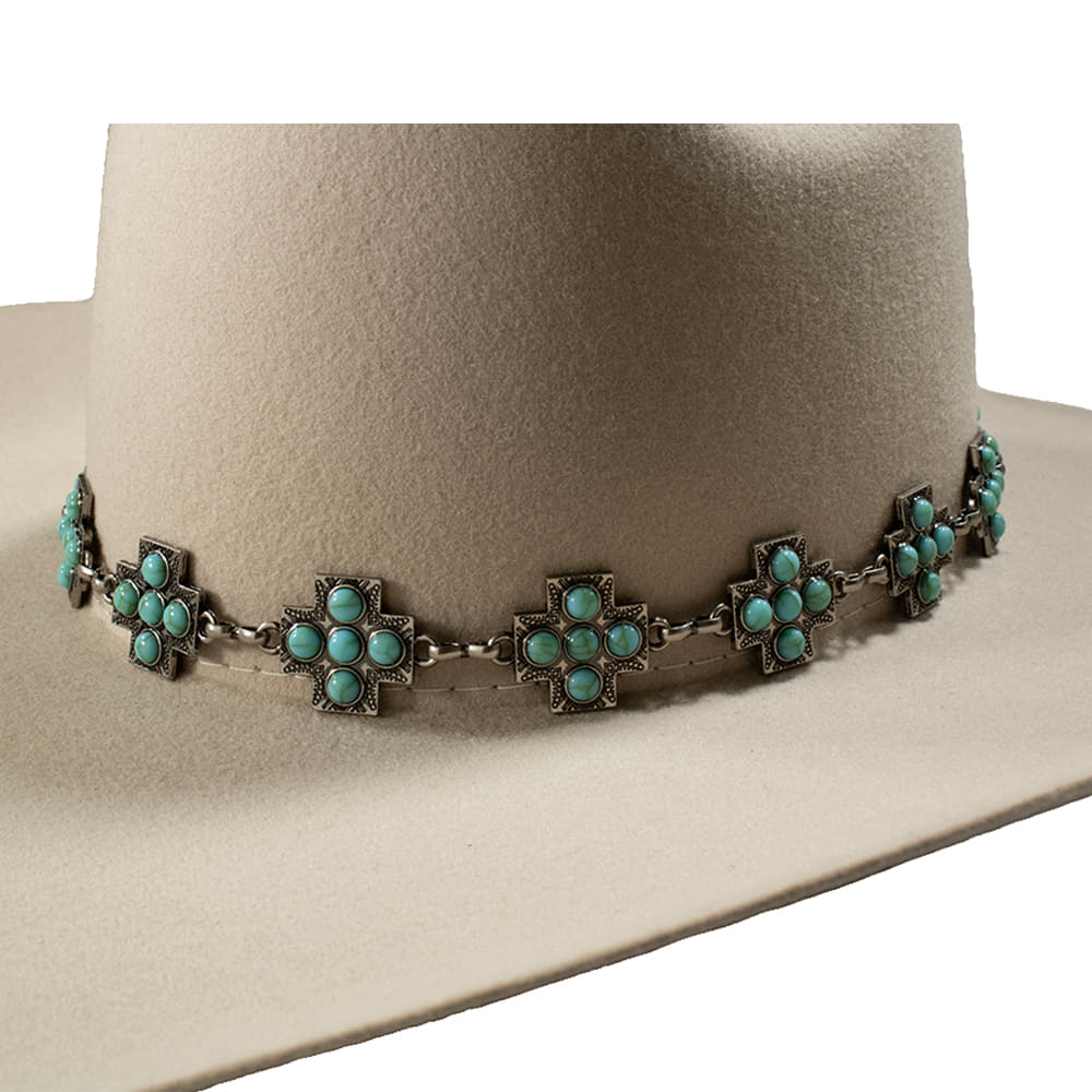 3D Belt Hats 3D Turquoise Stone Cross Hatband
