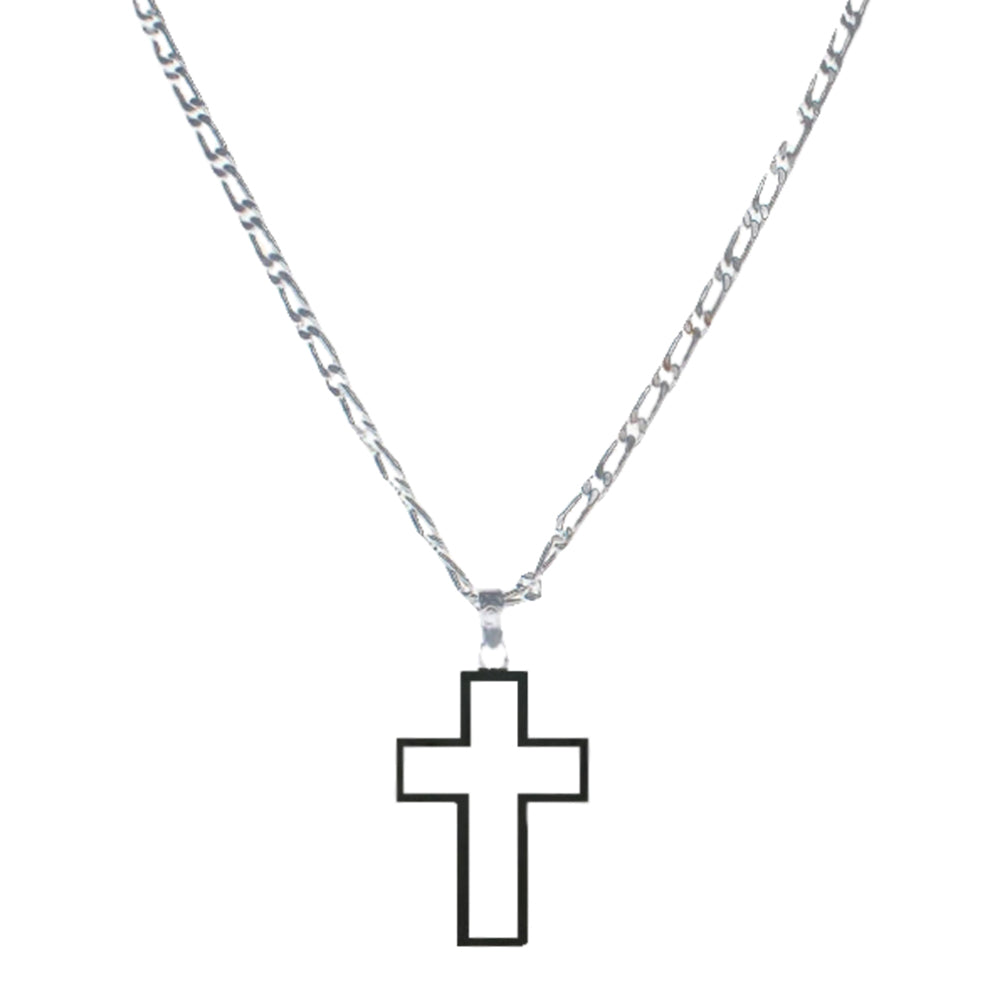 3D Belt Jewelry Gunmetal / 26 Inch Black Cross Outline Men's Necklace