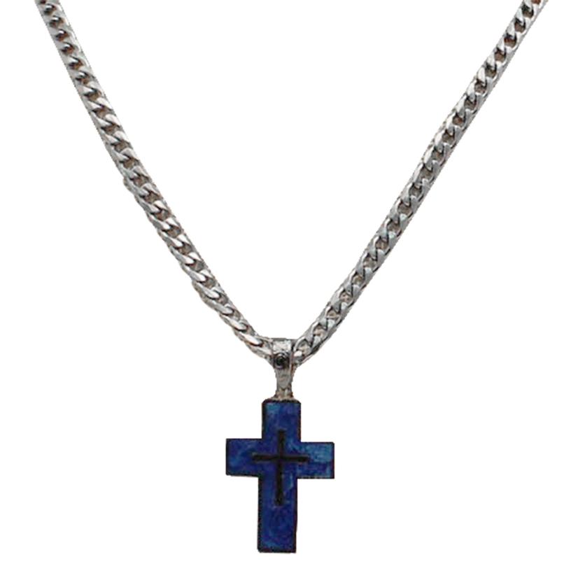 3D Belt Jewelry Navy / 26 Inch Royal Blue Cross and Silver Necklace