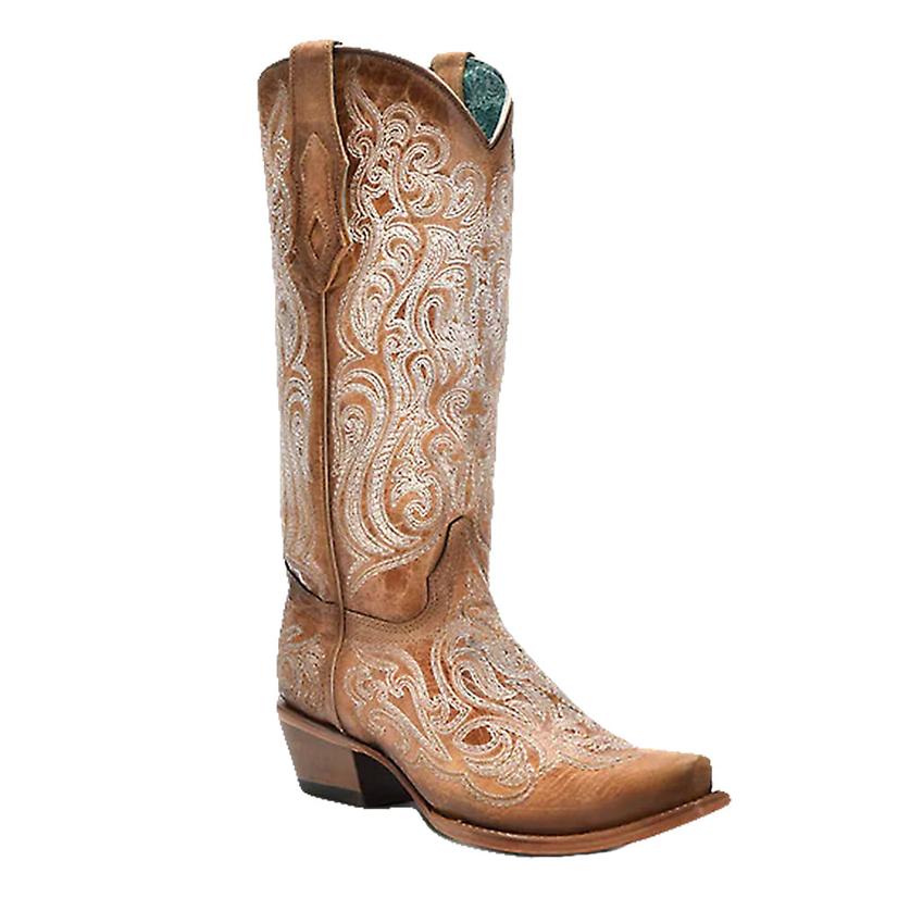 Corral Boots Women's Blue Crackled Straw Luminescent Embroidery Boots