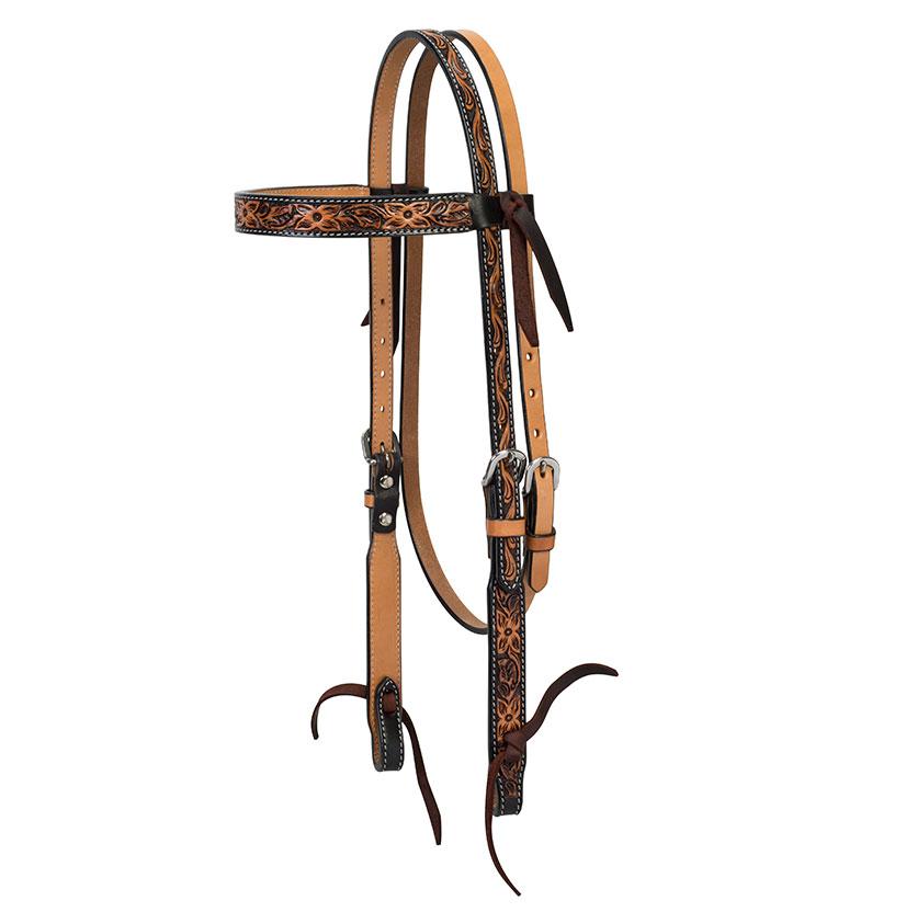 Turquoise Cross Floral Tooled Browband Headstall