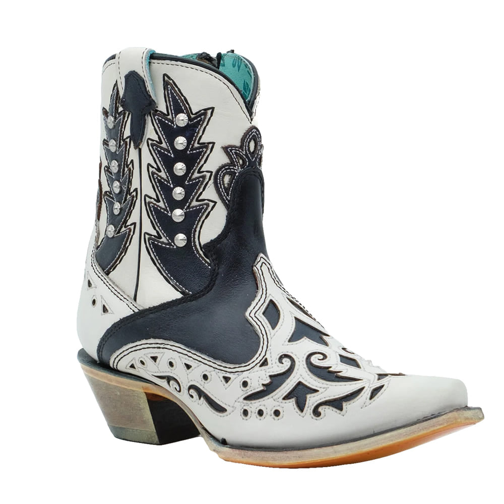 Women's White Overlay and Studs Embroidered Bootie by Corral Boots