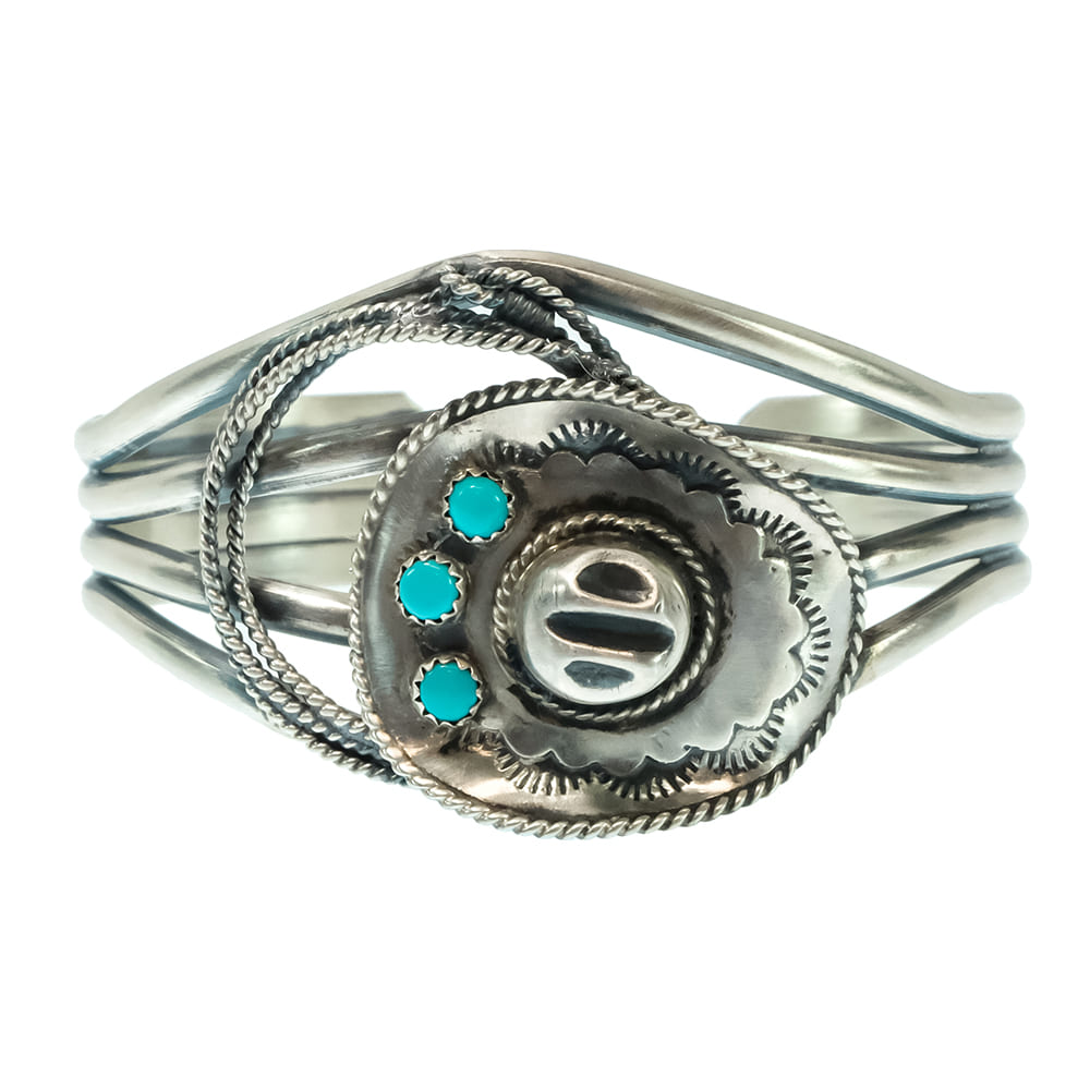 South Texas Tack Apparel Jewelry Turquoise Bobby Platero Sterling Silver Native American Navajo Turquoise Cowboy Cuff Bracelet