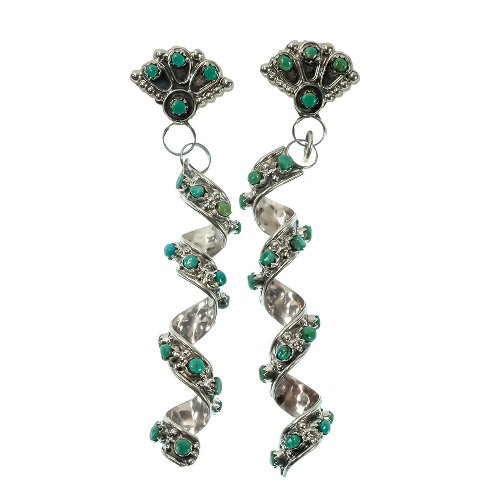 South Texas Tack Apparel Jewelry Turquoise Joan Cheama Native American Navajo Sterling Silver Turquoise Dangling Earrings