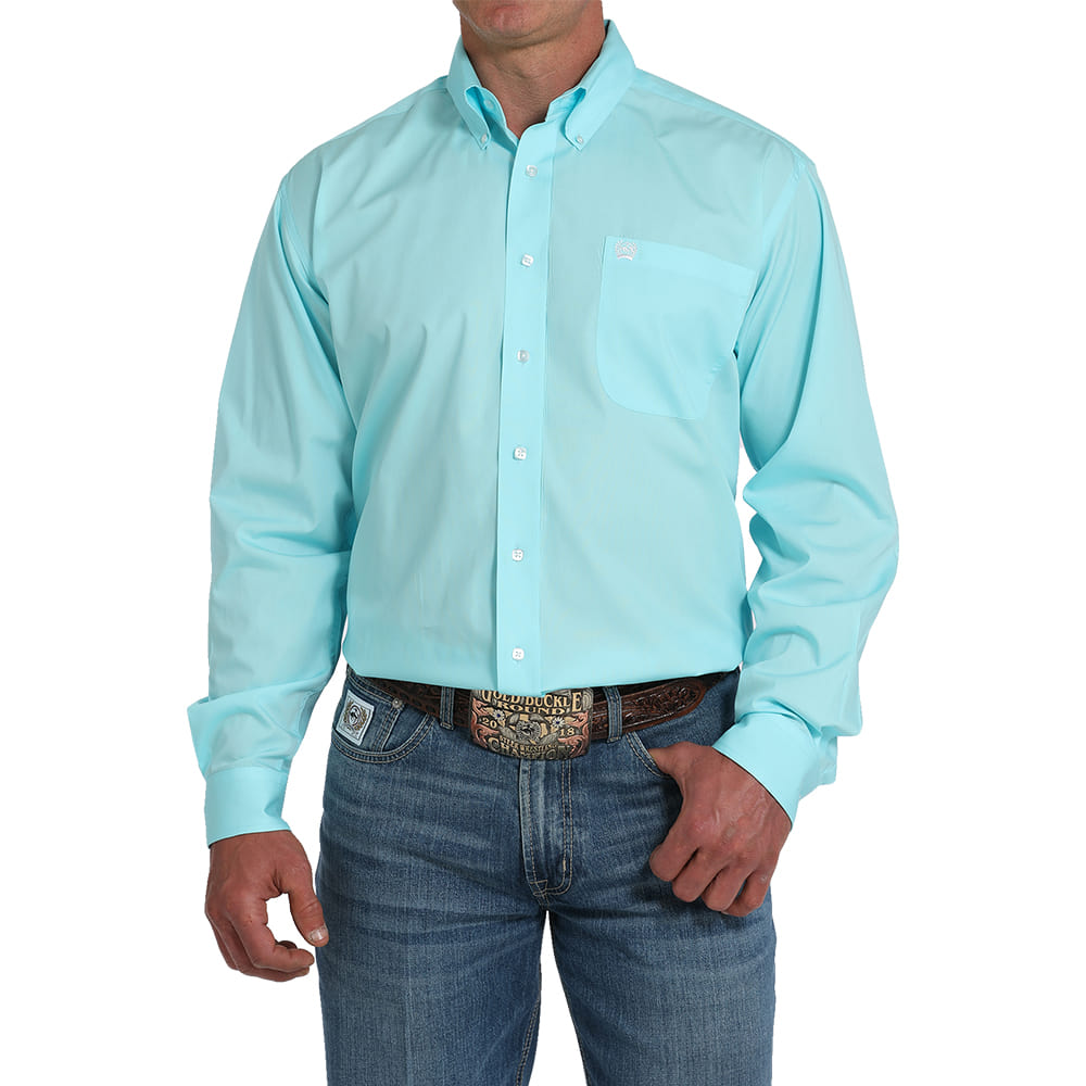 Cinch Apparel Cinch Solid Long Sleeve Button-Down Men's Shirt In Turquoise