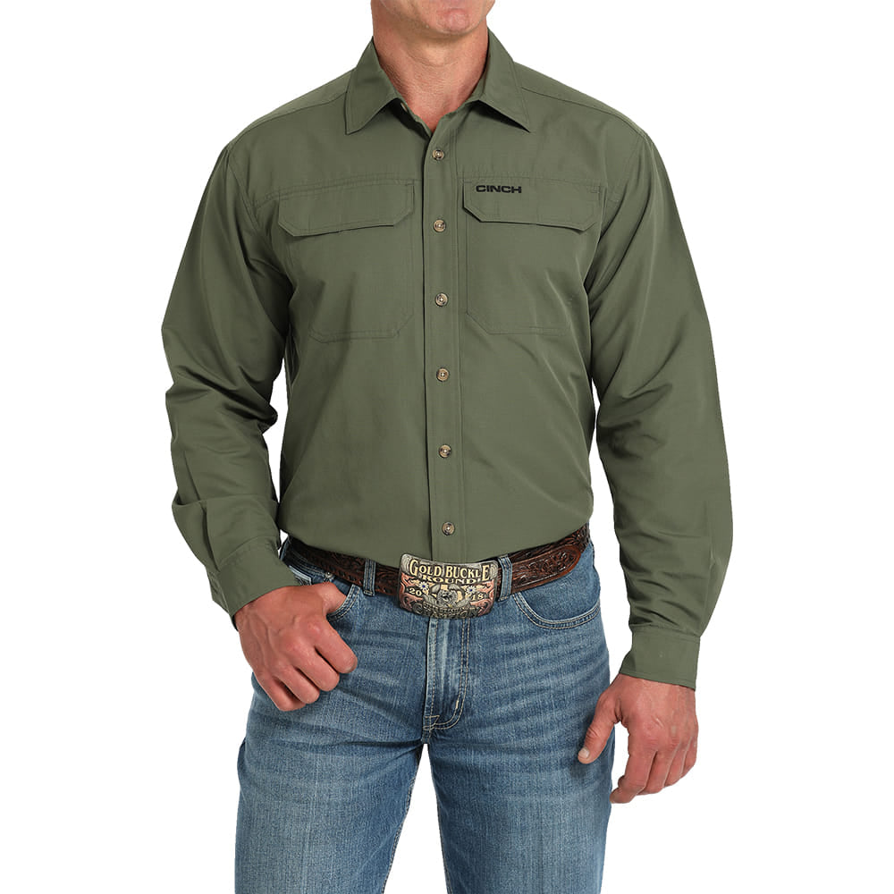 Arenaflex Olive Long Sleeve Button-Down Men's Shirt by Cinch