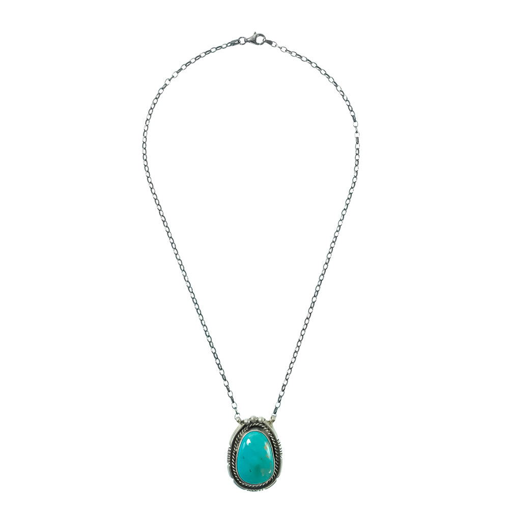South Texas Tack Apparel Jewelry 18 Inch Brandon Etcitty Native American Navajo Kingman Turquoise Sterling Silver Necklace