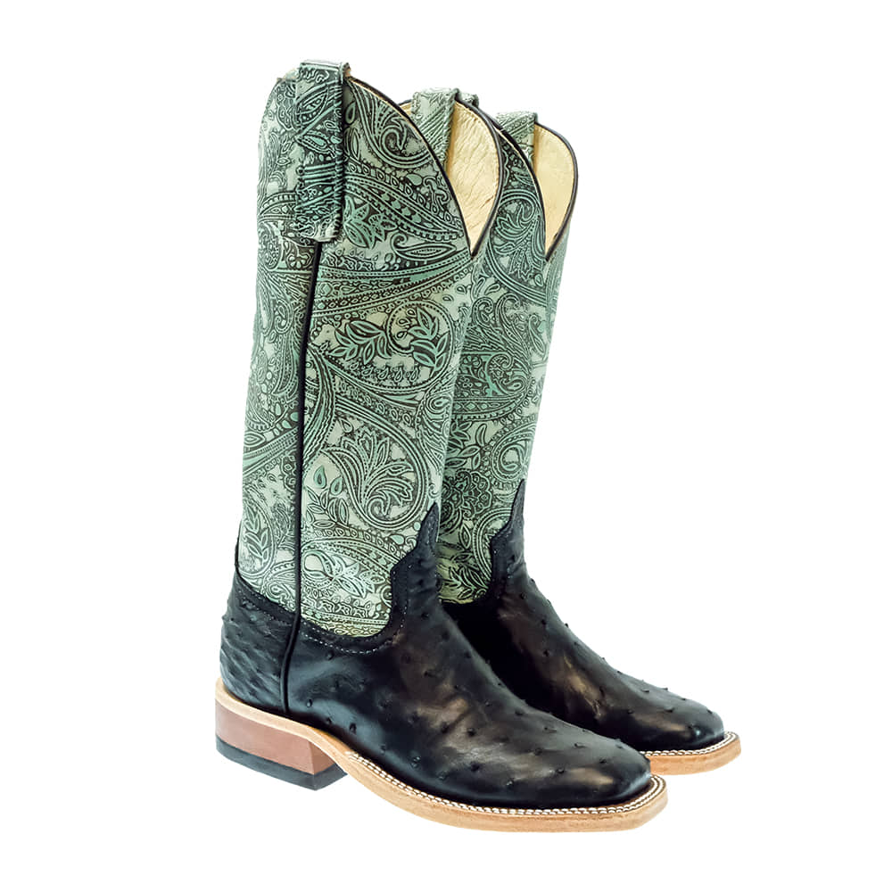 Anderson Bean Footwear Anderson Bean Mint Paisley Embossed and Black Full Quill Ostrich Women's Boots