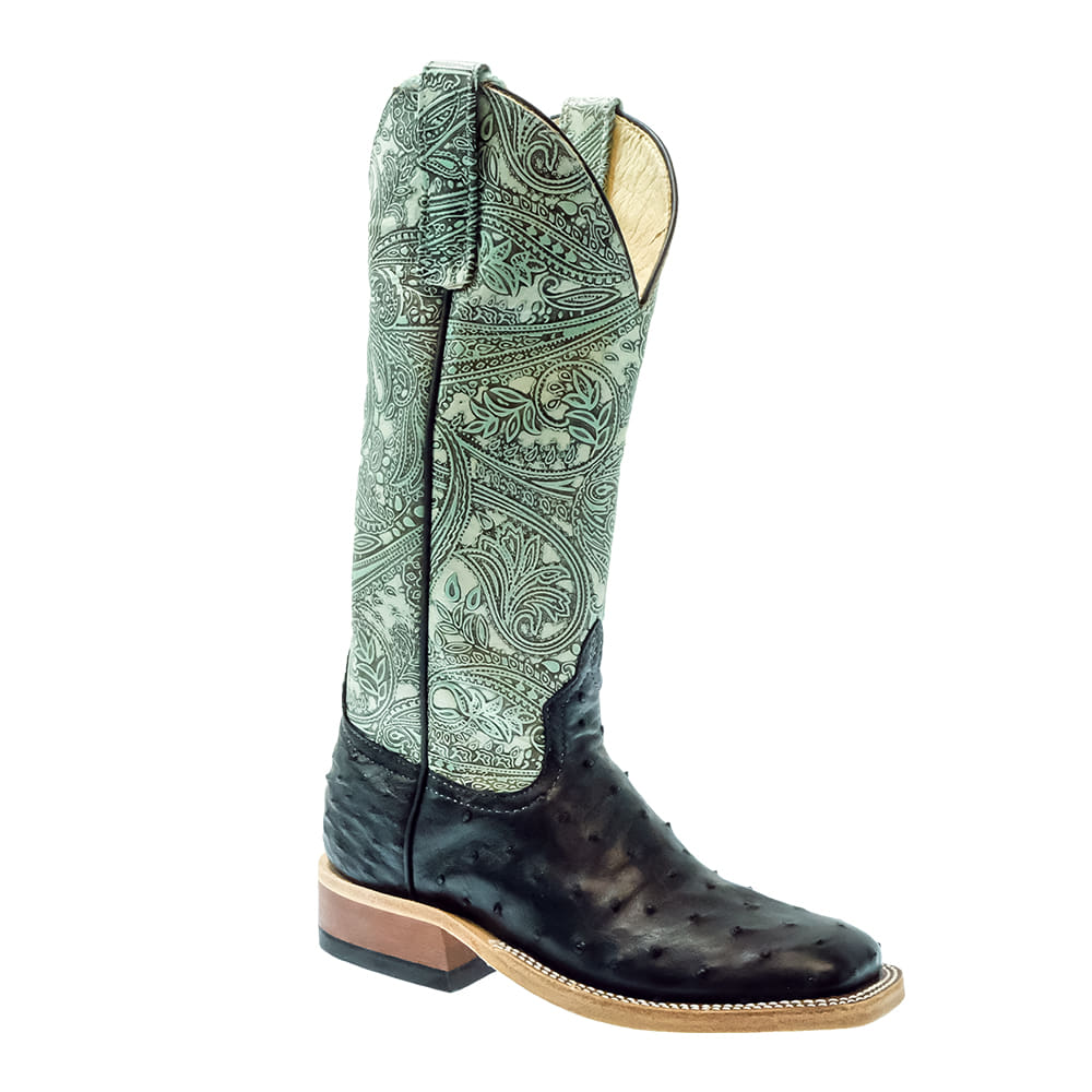 Anderson Bean Footwear Anderson Bean Mint Paisley Embossed and Black Full Quill Ostrich Women's Boots