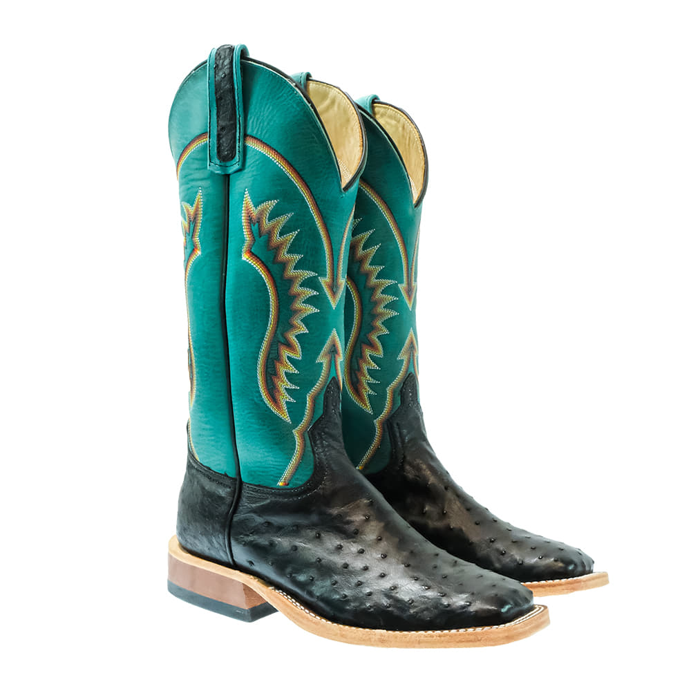 Anderson Bean Footwear Anderson Bean Sea Foam Barcelona and Black Ostrich Full Quill Men's Boots