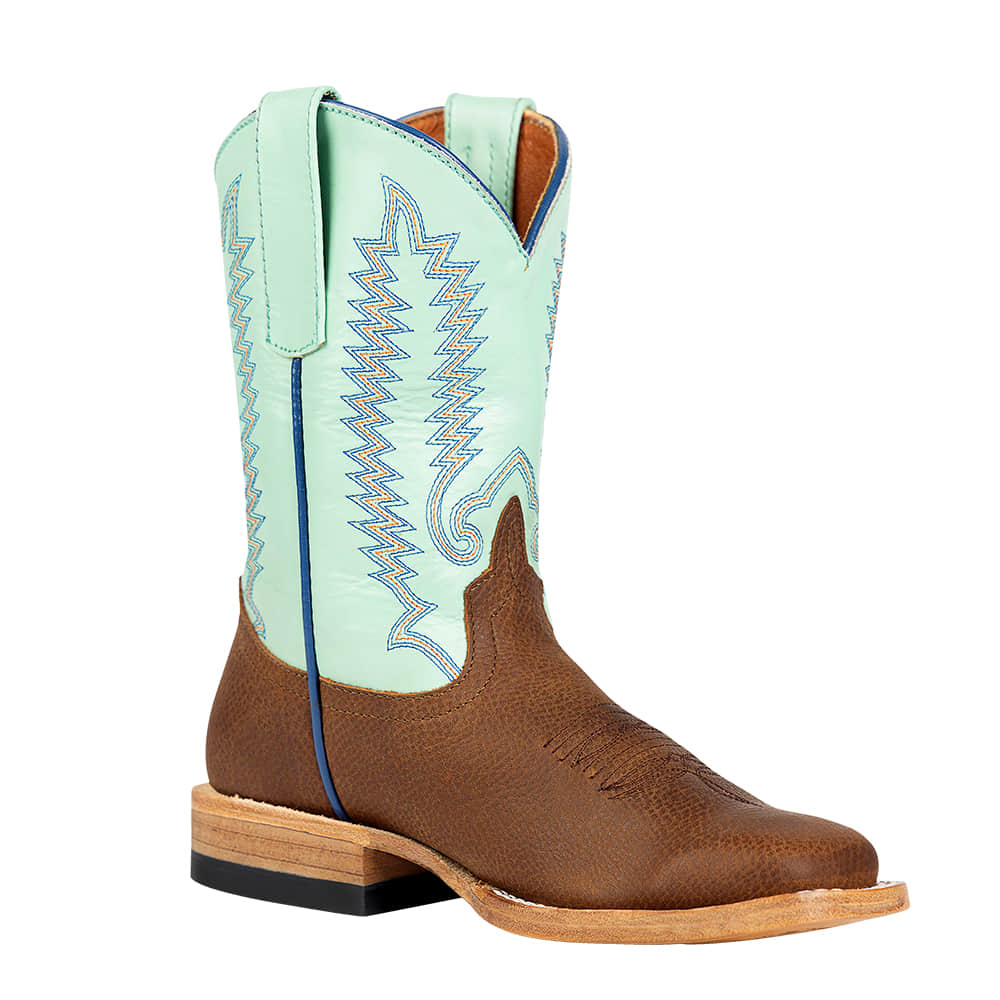 Anderson Bean Kids Footwear Anderson Bean Kids Boy's Tan and Aqua Cowboy Boot