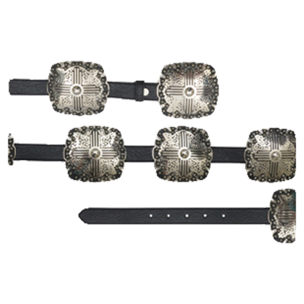 Angel Ranch Apparel Angle Ranch Black Floral Embossed With Antique Silver Tone Square Concho Belt