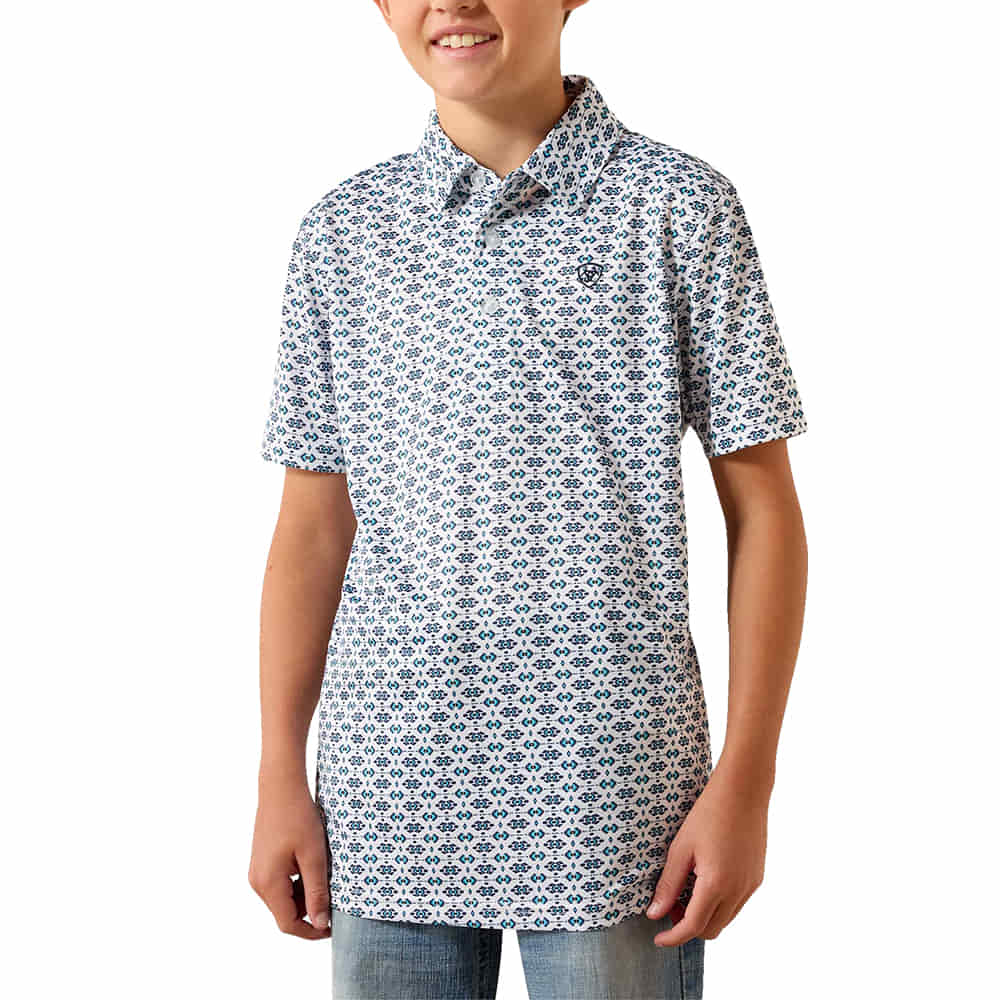 Ariat Apparel Ariat All Over Print Polo in White Southwestern Space