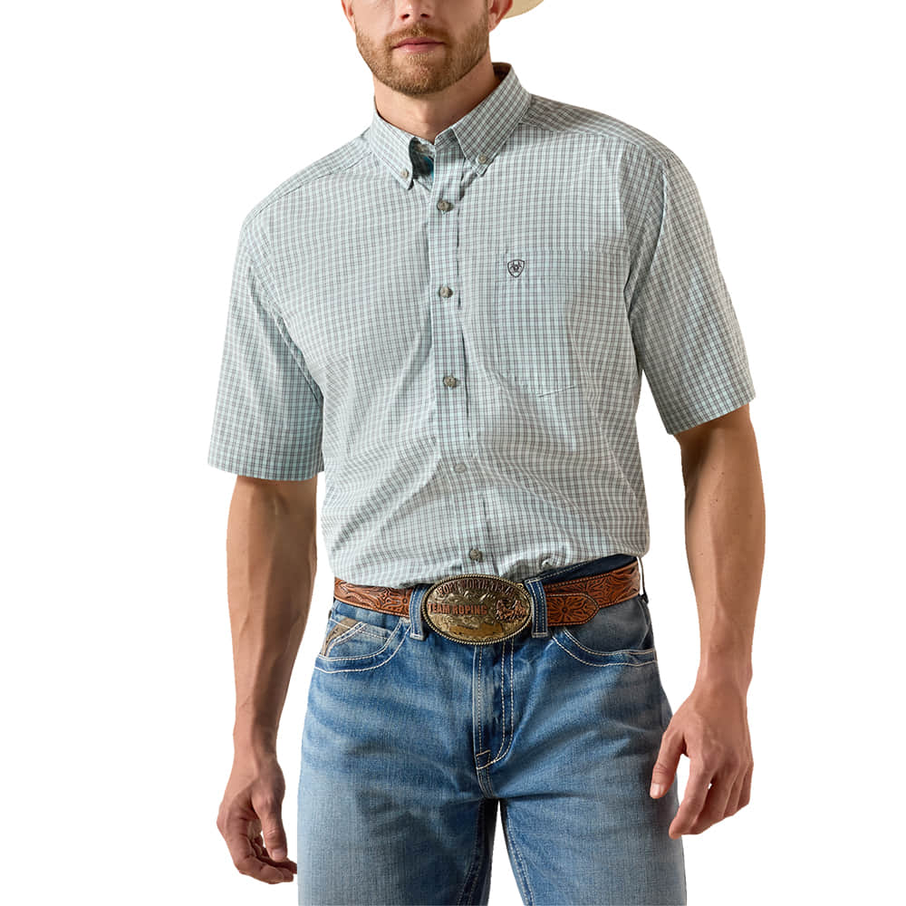 Ariat Apparel Ariat Men's Blue Elixir Plaid Pro Series Proctor Short Sleeve Button-Down Shirt