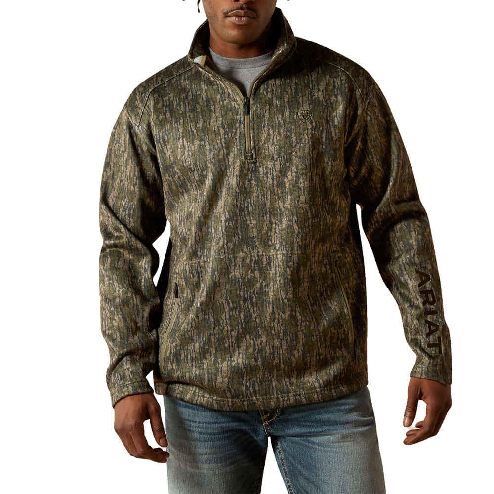 Ariat Apparel Ariat Men's Green Treebark Camo 1/4 Zip Sweater