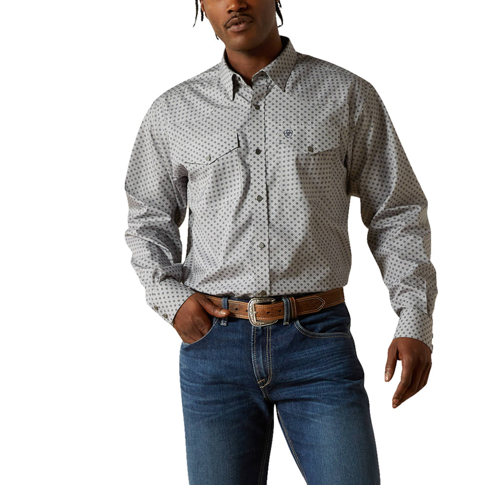 Ariat Apparel Ariat Men's Grey Edward Classic Fit Wrinkle Free Shirt