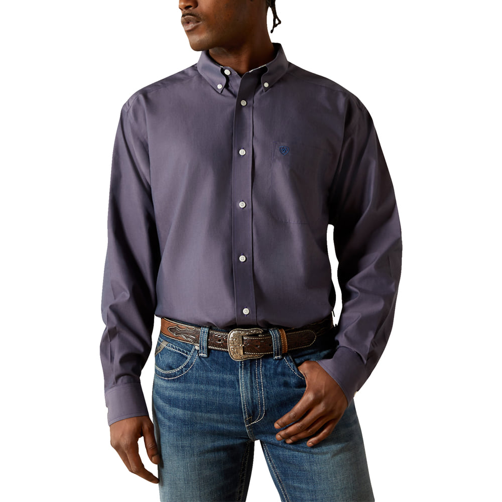 Ariat Apparel Ariat Men's Navy Wrinkle Free Pinpoint Oxford Long Sleeve Shirt