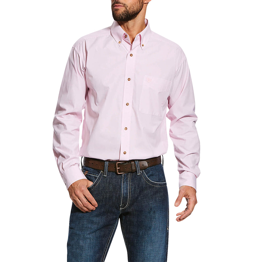 Ariat Apparel Ariat Men's Pro Series Dayne Mini Stripe Long Sleeve Shirt in Prism Pink