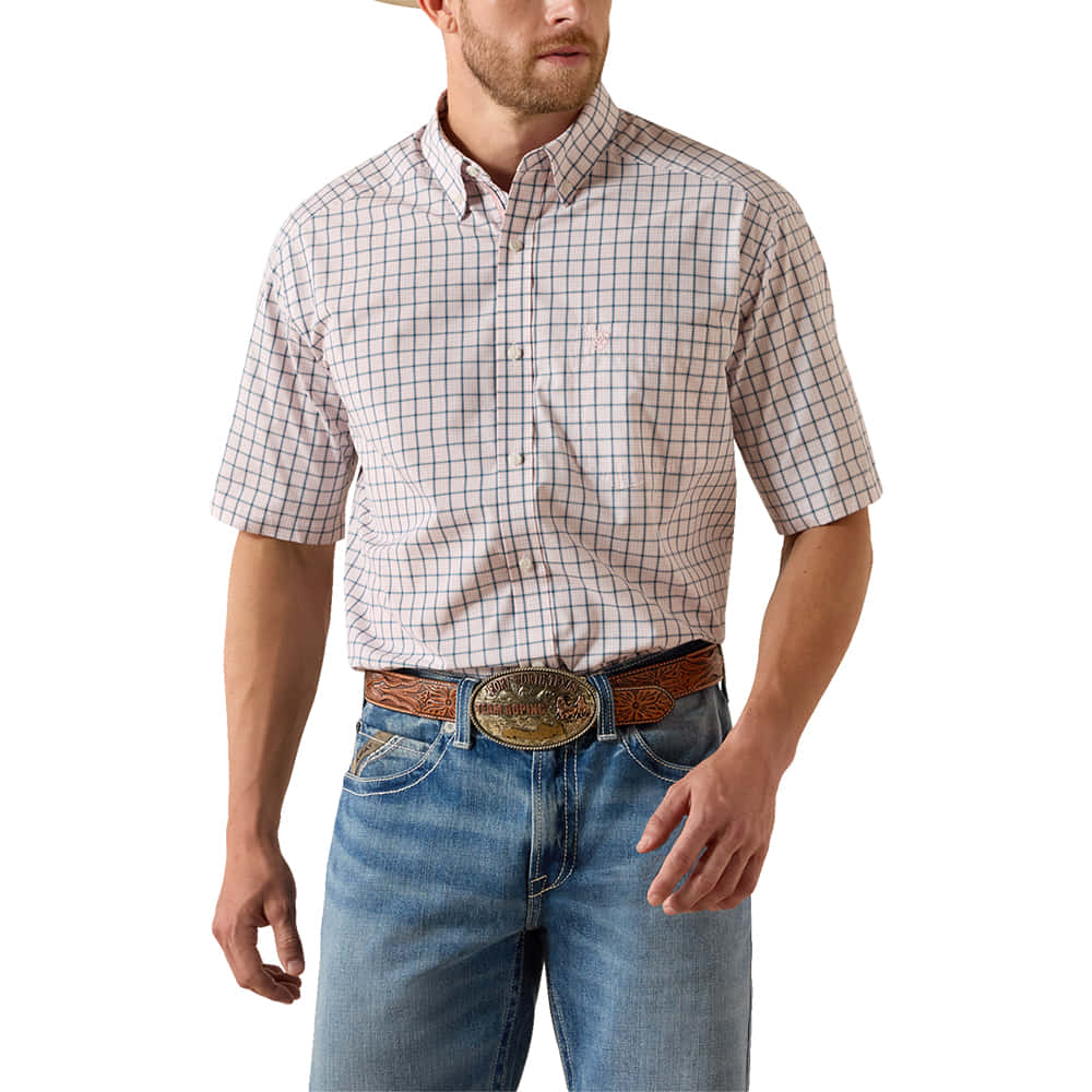 Ariat Apparel Ariat Men's Pro Series Short Sleeve Tex Shirt in White Plaid