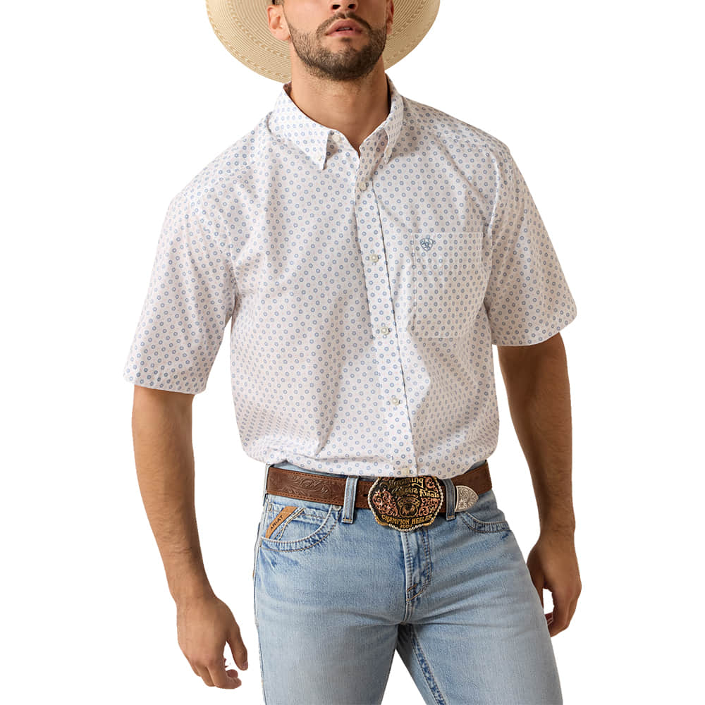 Ariat Apparel Ariat Men's Tenzin Classic Fit Short Sleeve Shirt in White Medallion Print