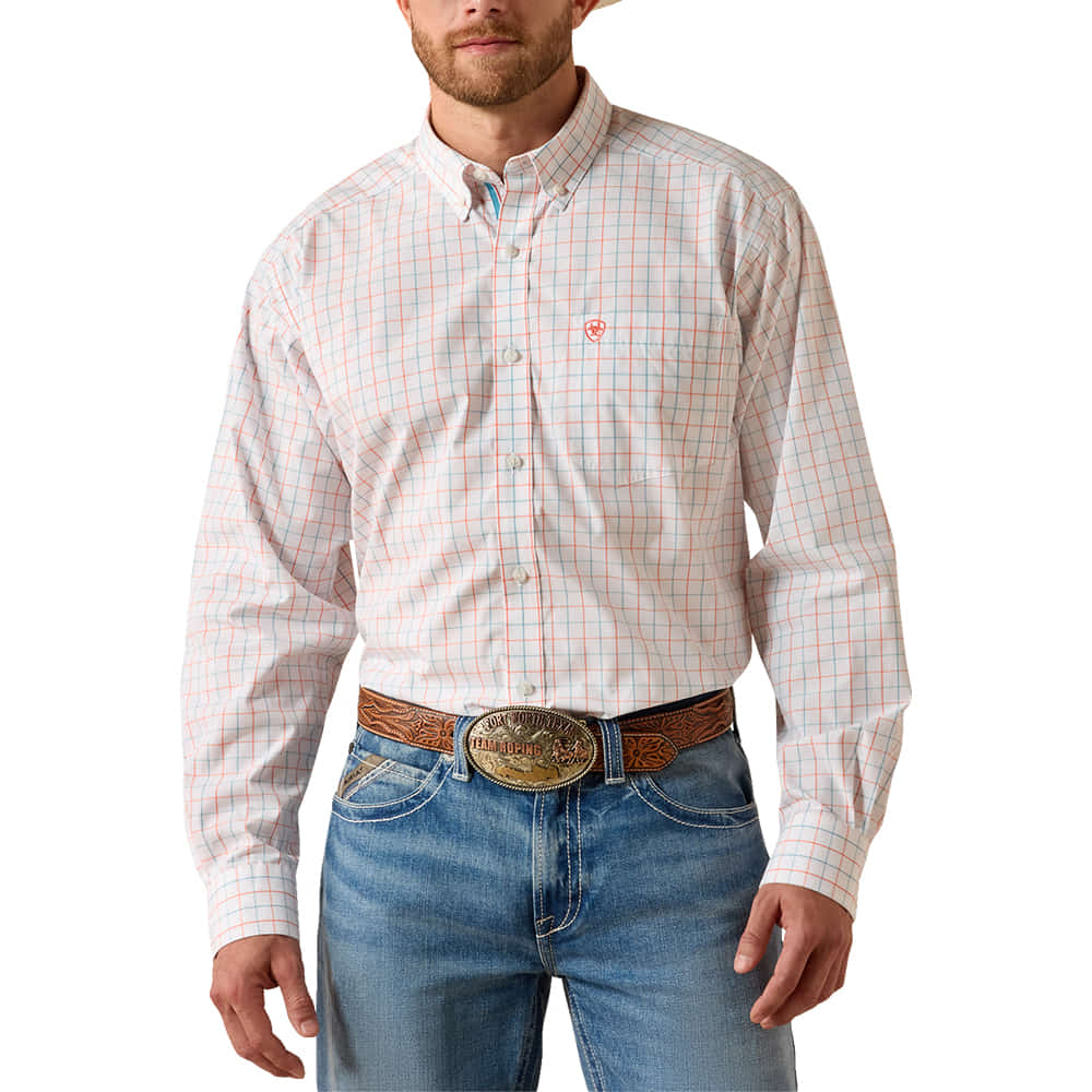 Ariat Apparel Ariat Men's White Plaid Jason Pro Series Long Sleeve Button-Down Shirt