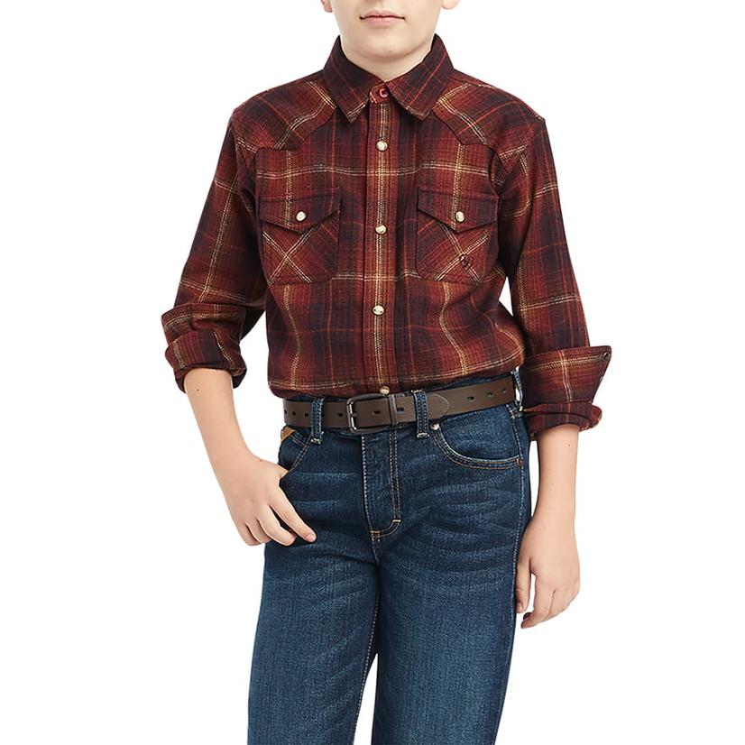 Ariat Apparel Ariat Red Hiller Retro Flannel Long Sleeve Snap Boy's Shirt