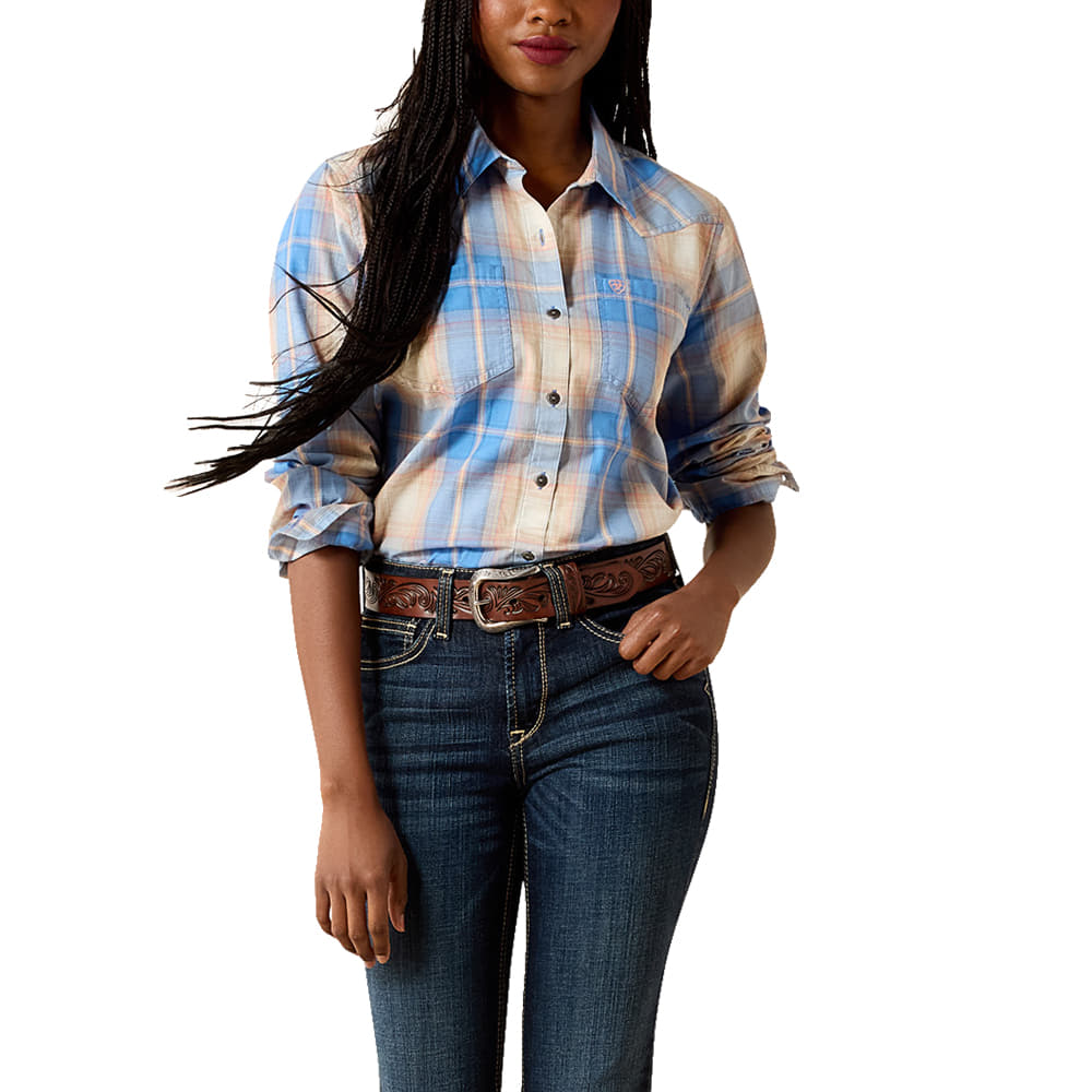 Ariat Apparel Ariat Women's Billie Jean Long Sleeve Shirt in Ashleigh Blue and Shell Pink Plaid