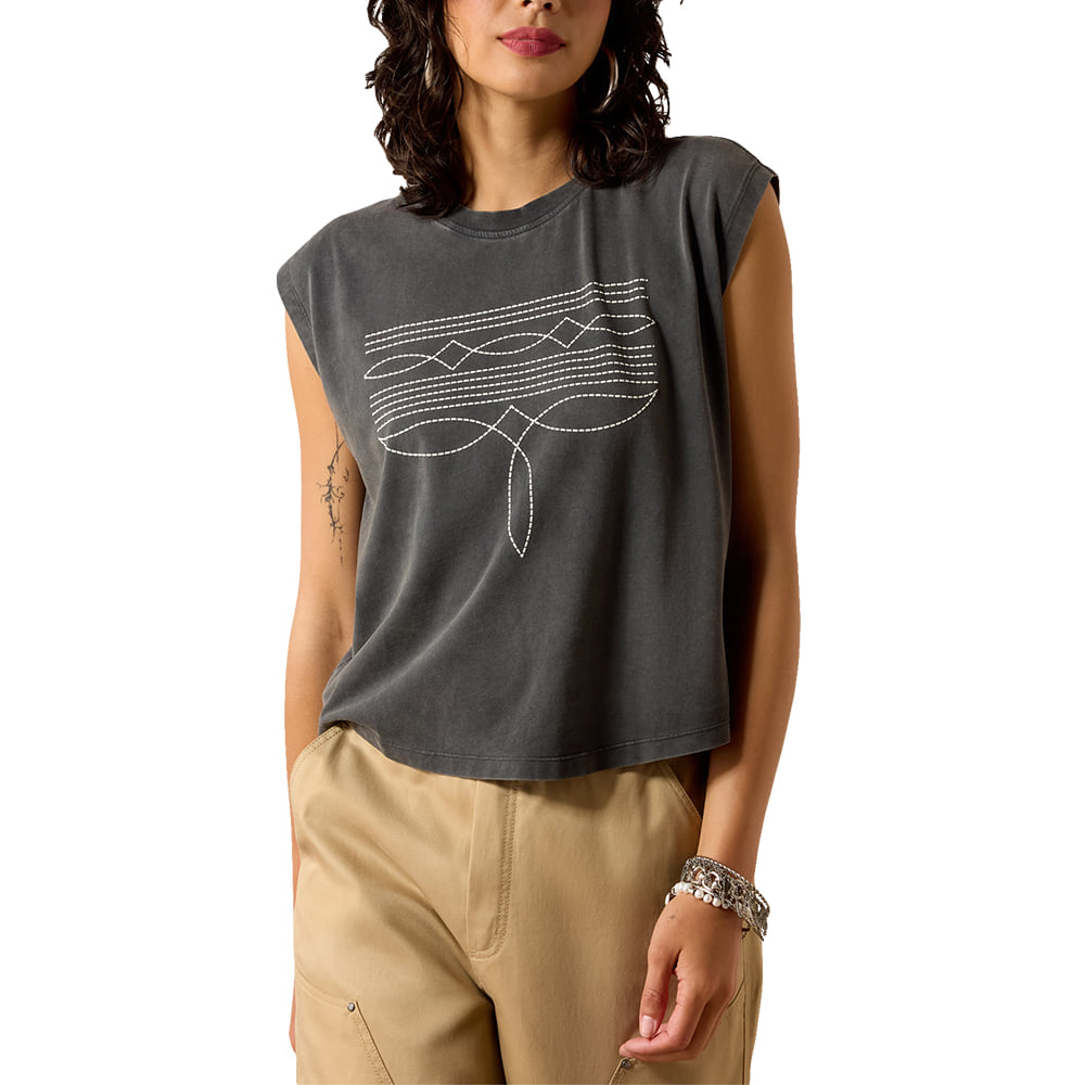 Ariat Apparel Ariat Women's Dallas Cropped Graphic Tee in Charcoal Mineral Wash