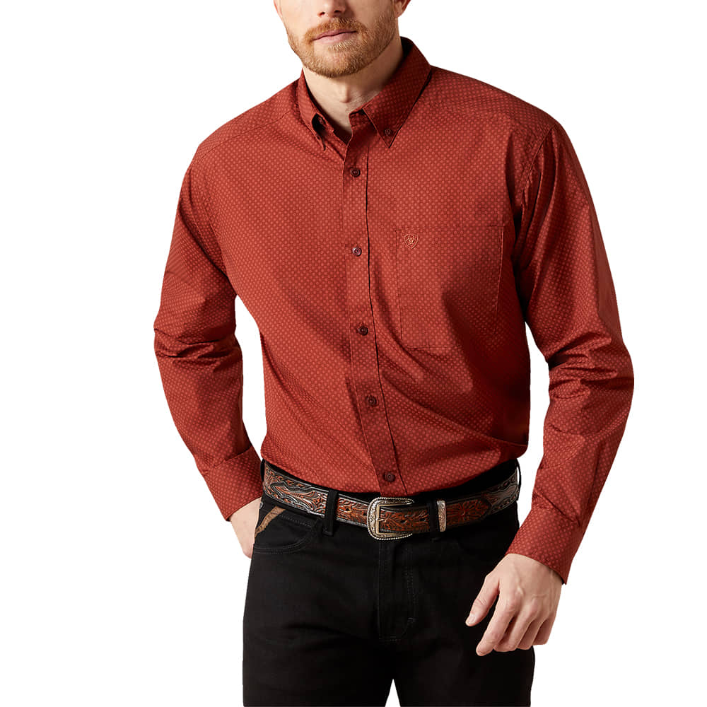 Ariat Apparel Ariat Wren Dark Red Classic Fit Long Sleeve Button-Down Mens Shirt