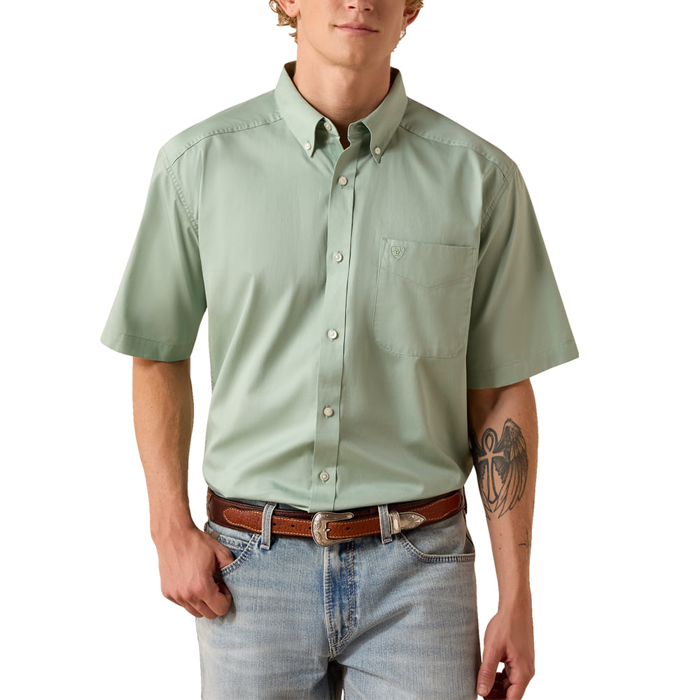Ariat Apparel MENS CLASSIC SHIRT SLEEVE LIGHTWEIGHT TWILL SHIRT IN SILT GREEN