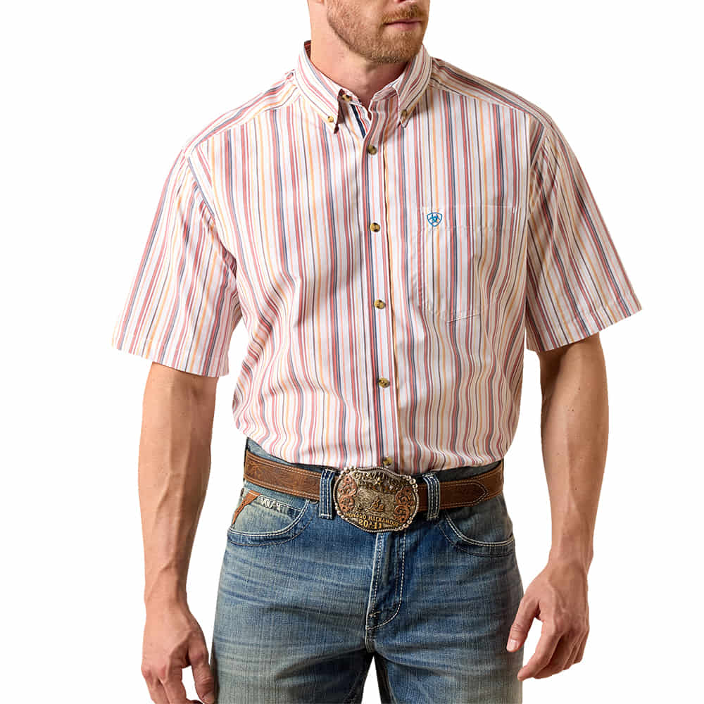 Ariat Apparel MENS SHORT SLEEVE PRO SERIES NEIL SHIRT IN KEY LARGO BLUE STRIPE