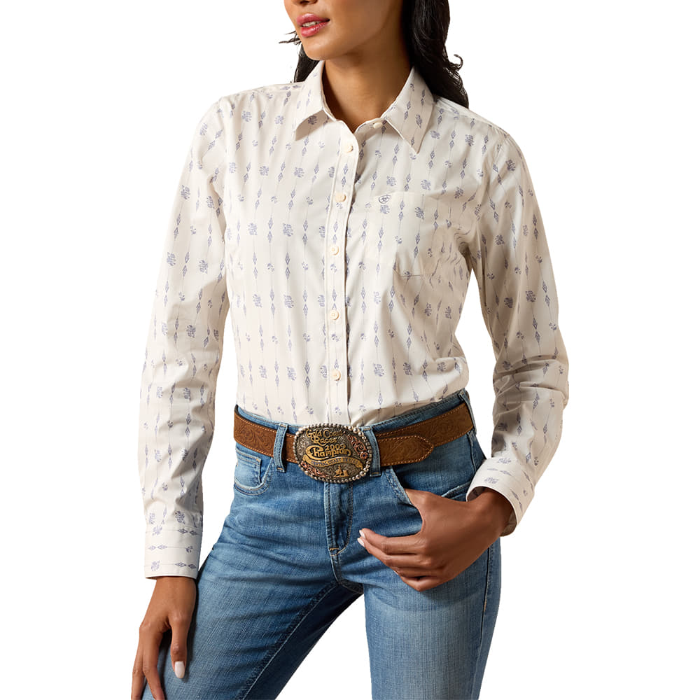 Ariat Apparel WOMENS KIRBY LONG SLEEVE BUTTON DOWN SHIRT IN SEA SALT DEWDROP